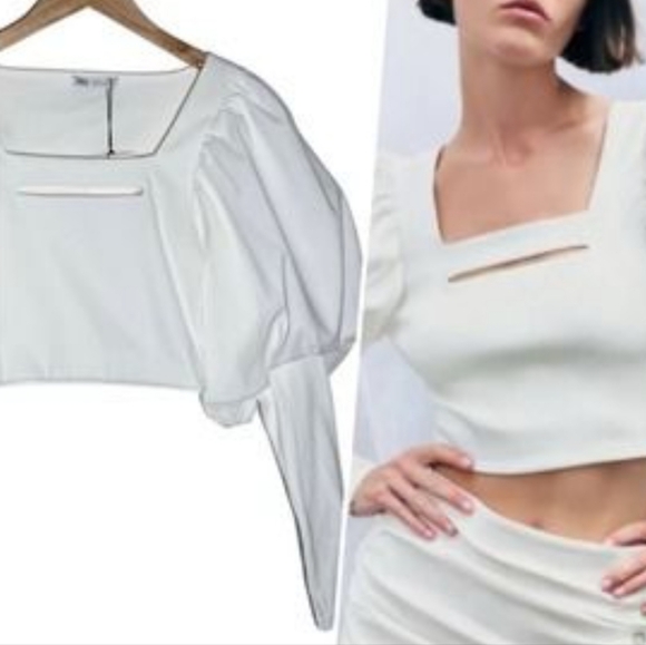 NWT Zara Ballon Sleeve Cropped Blouse, Size M - Picture 4 of 9